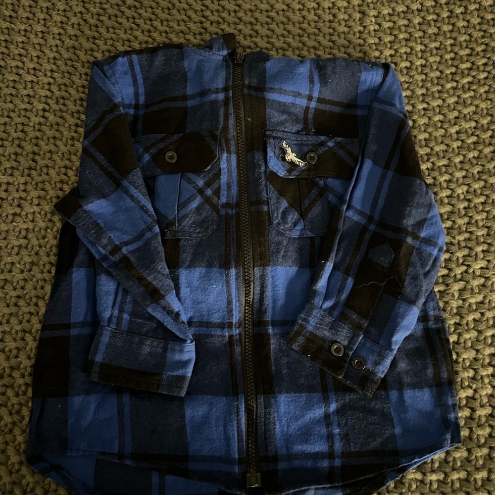 Boys Blue and Black Plaid Zip-Up Jacket